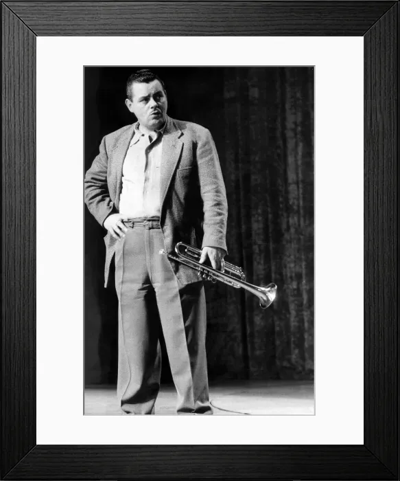 Framed Print : Eddie Calvert, Trumpetier Musician holding trumpet during rehearsal for Disc Festival