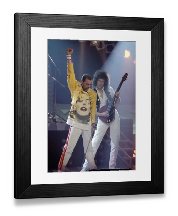 Framed Print : Queen Rock Group - Freddie Mercury and Brian May on stage. 1989