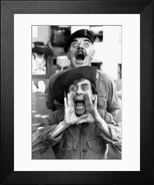 Framed Print : Melvyn Hayes with Windsor Davies top stars of It Aint Half Hot Mum August 1982 Framed Print : Melvyn Hayes with Windsor Davies top stars of It Aint Half Hot Mum August 1982