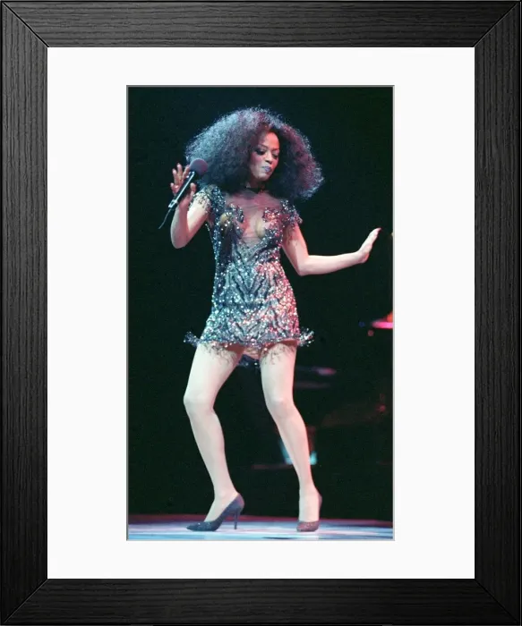 Framed Print : Diana Ross American pop star dancing on stage at the SECC July 1997 Framed Print : Diana Ross American pop star dancing on stage at the SECC July 1997