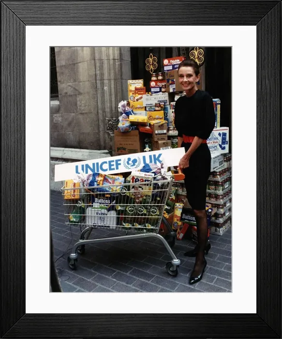Framed Print : Audrey Hepburn launching the Supermarket Campaign for Unicef actress July 1989