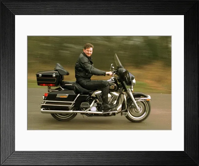 Framed Print : John Gordon Sinclair actor riding his Harley Davidson Electra Glide motorcycle