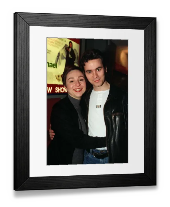 Framed Print : Actor Steven Duffy with Angela Adair at the premiere of Michael new film starring John