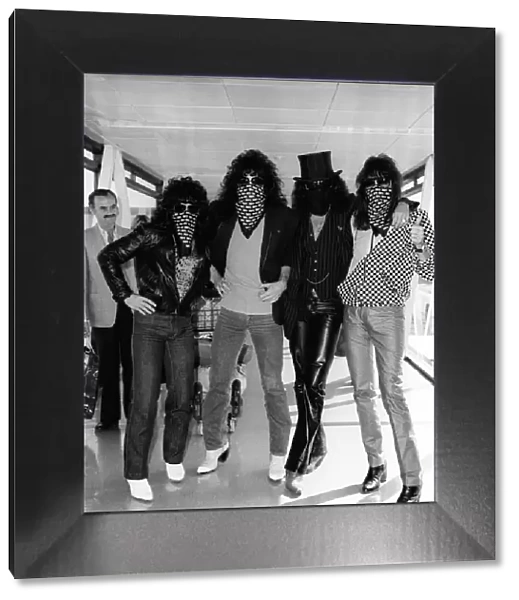 Pop Group Kiss arrive at Heathrow Airport from Milan 1980