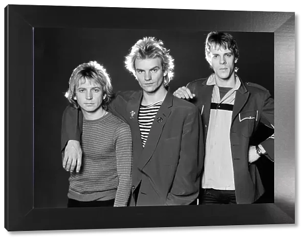 Pop group The police in studio 1980 Sting with Andy Summers and Stewart Copeland