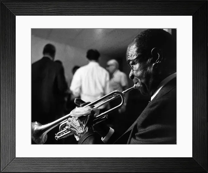 Framed Print : Louis Armstrong jazz trumpeter with trumpet, 1960s Local Caption retromusic Framed Print : Louis Armstrong jazz trumpeter with trumpet, 1960s Local Caption retromusic