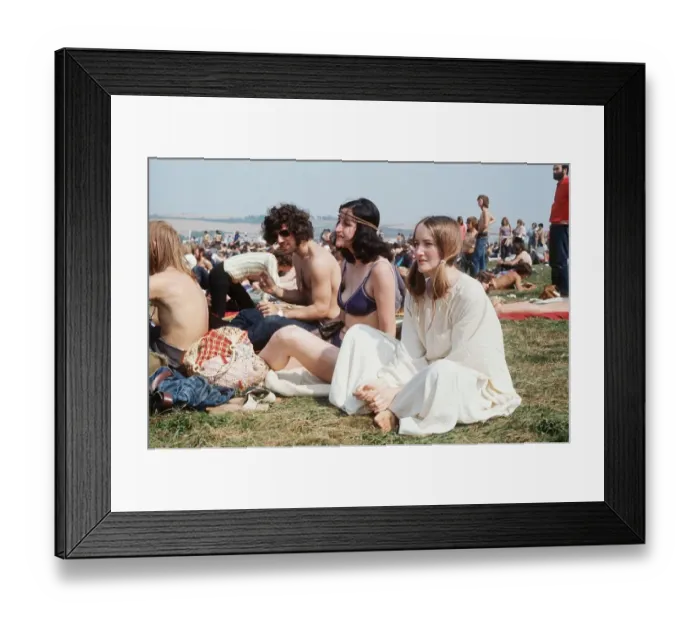 Framed Print : People sitting on grass at Isle of Wight Festival Hippies flower power Framed Print : People sitting on grass at Isle of Wight Festival Hippies flower power