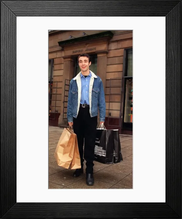 Framed Print : Joe McFadden actor buying clothes for fashion shoot for Daily Record Framed Print : Joe McFadden actor buying clothes for fashion shoot for Daily Record