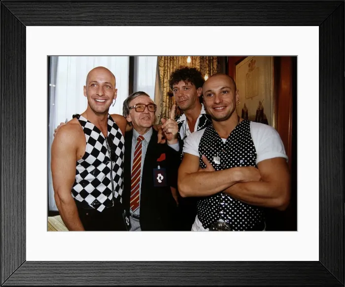 Framed Print : Right Said Fred pop group with members Fred and Richard Fairbrass with Alan Freeman a Framed Print : Right Said Fred pop group with members Fred and Richard Fairbrass with Alan Freeman a
