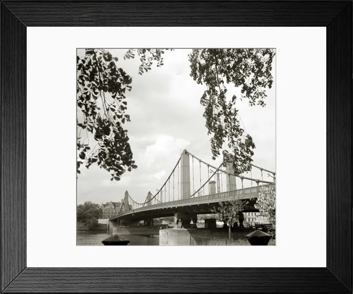 Framed Print : Chelsea bridge London Bridge over the river water Framed by leafy trees