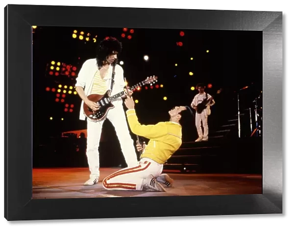 Queen Rock Group Freddie Mercury and Brian May on stage Queen in concert at