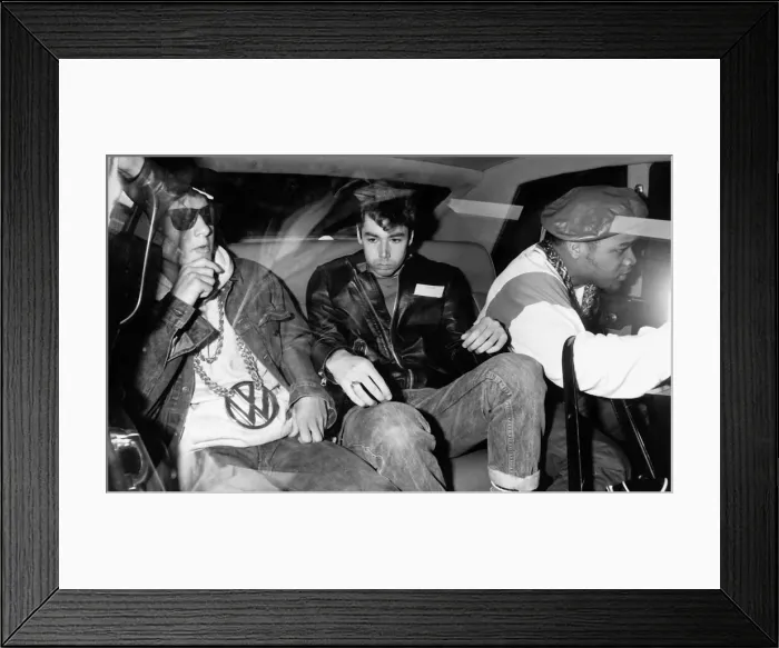 Framed Print : Beastie Boys American pop group rap in back of car 1987 Framed Print : Beastie Boys American pop group rap in back of car 1987