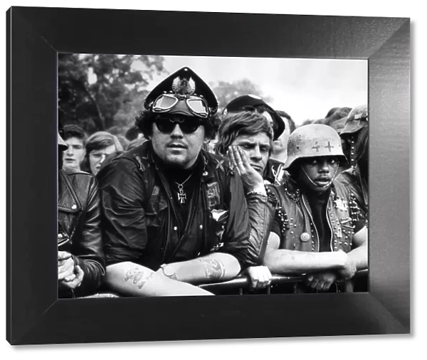 Hyde Park Pop Festival June 1969 Hells Angels stand at the barrier fence in their