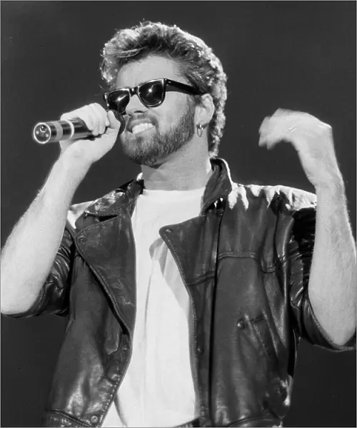 George Michael pop singer on stage at Live Aid Concert 1985 Wembley Stadium