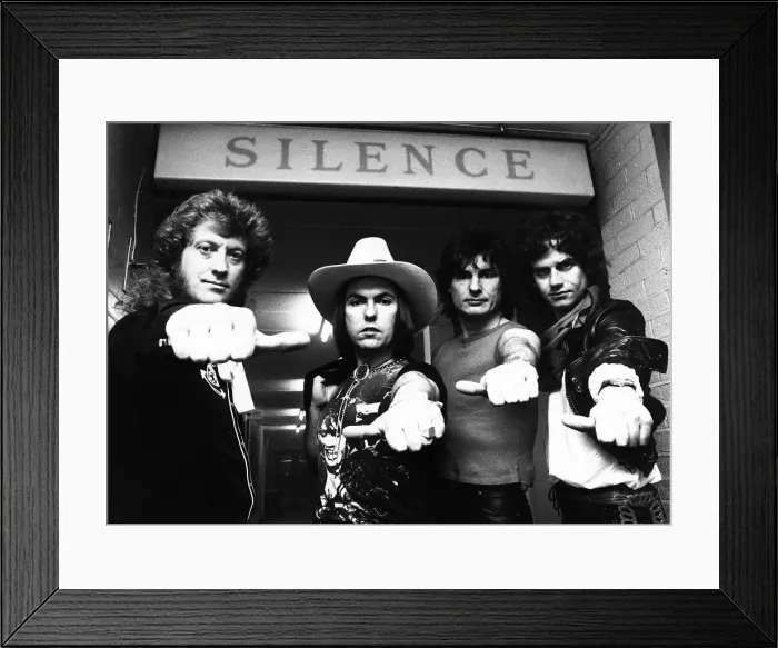Framed Print : Slade pop group 1981 standing in front of a Silence