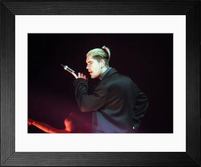 Framed Print : Shane Lynch of pop group Boyzone December 1999 singer singing performing at the SSEC in Framed Print : Shane Lynch of pop group Boyzone December 1999 singer singing performing at the SSEC in