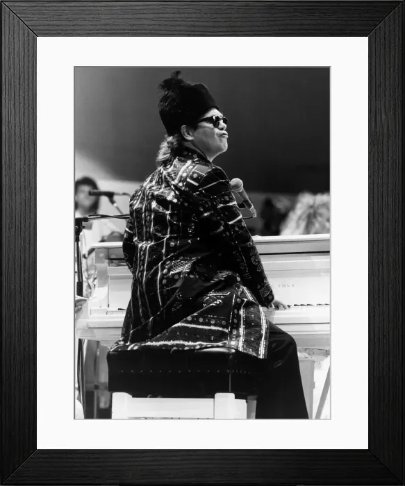 Framed Print : Elton John pop singer on stage at Live Aid Concert 1985 Wembley Stadium Framed Print : Elton John pop singer on stage at Live Aid Concert 1985 Wembley Stadium