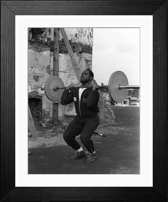 Framed Print : Weightlifter Louis Martin training in Rawdon Street where he lives in Derby Framed Print : Weightlifter Louis Martin training in Rawdon Street where he lives in Derby