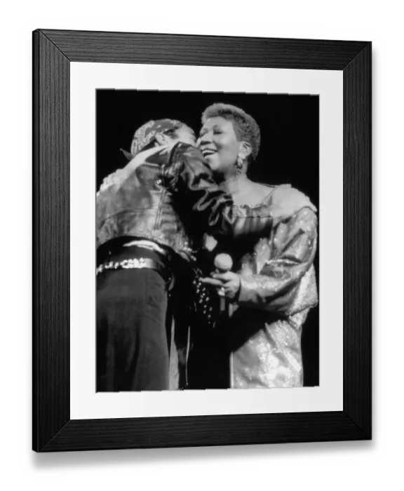 Framed Print : Aretha Franklin congratulated by George Michael circa 1985 Framed Print : Aretha Franklin congratulated by George Michael circa 1985