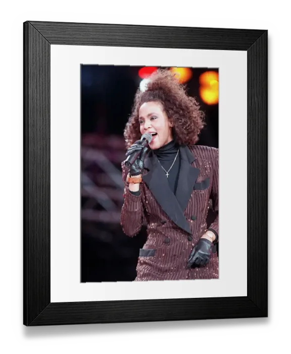 Framed Print : Whitney Houston at Nelson Mandela Concert June 1988 performing at Wembley Stadium