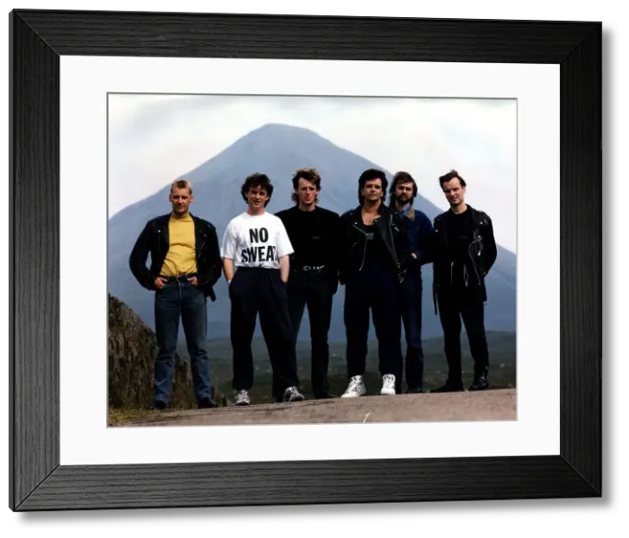 Framed Print : Runrig folk Gaelic celtic rock group standing in front of mountain circa 1990
