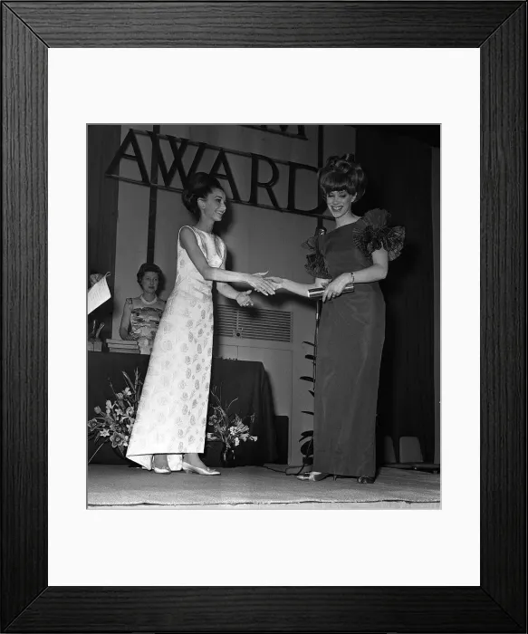 Framed Print : Audrey Hepburn April 1964 presents actress Wendy Craig at award ceremony Framed Print : Audrey Hepburn April 1964 presents actress Wendy Craig at award ceremony