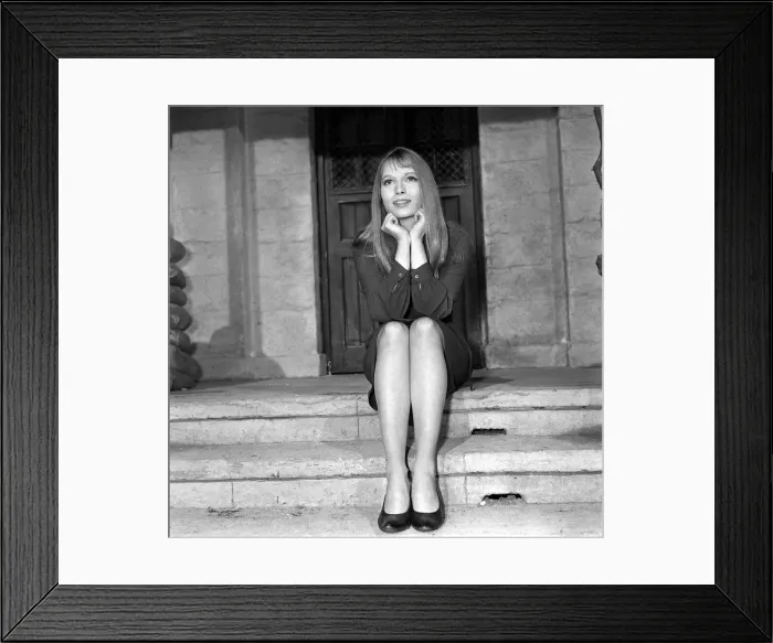 Framed Print : Mia Farrow actress in London April 1964 sitting on steps in front of doorway