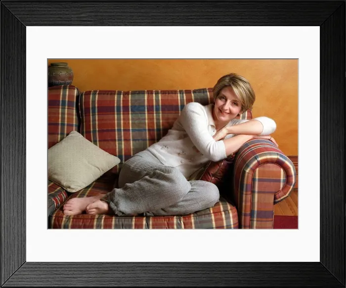 Framed Print : Kaye Adams tv presenter at home December 1999 couch sofa Framed Print : Kaye Adams tv presenter at home December 1999 couch sofa