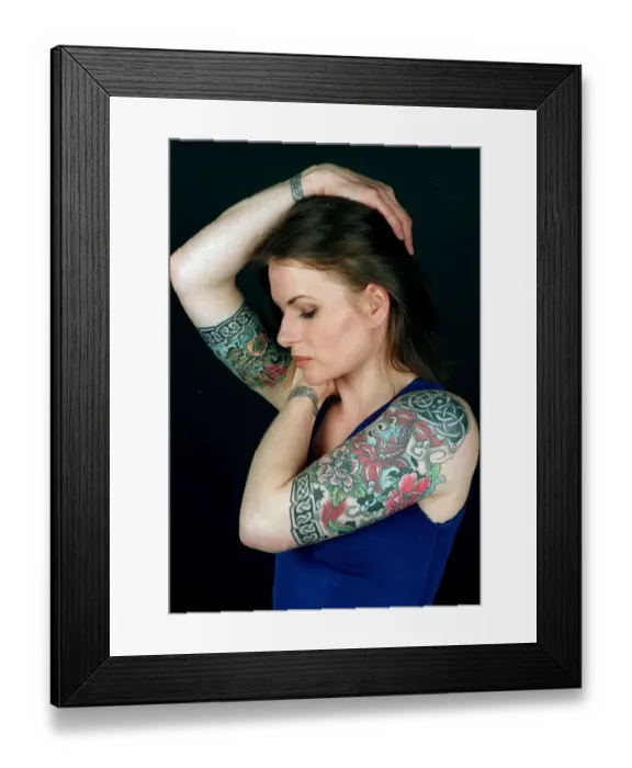 Framed Print : Girl with coloured tattoos on her arms. April 1996 Framed Print : Girl with coloured tattoos on her arms. April 1996
