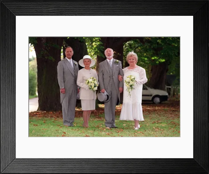 Framed Print : Dame Judi Dench September 1993 with co star Geoffrey Palmer pictured during wedding Framed Print : Dame Judi Dench September 1993 with co star Geoffrey Palmer pictured during wedding