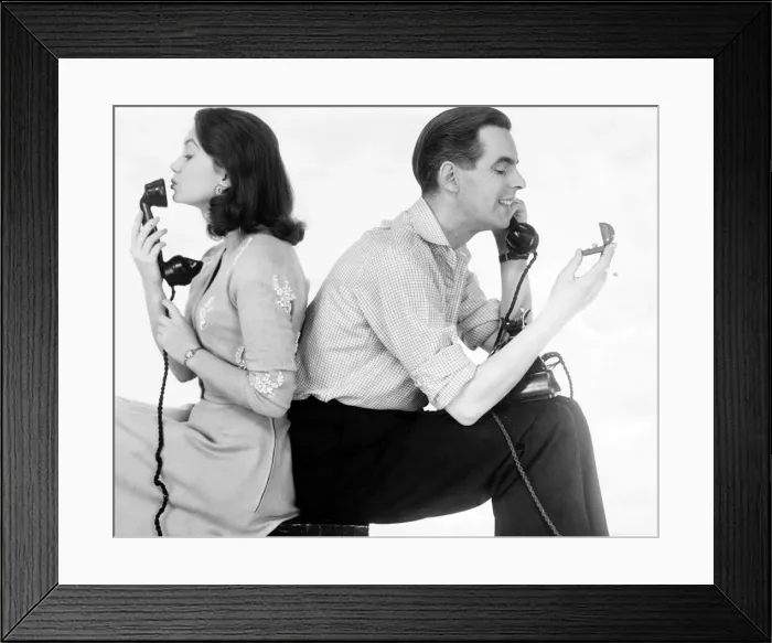Framed Print : Ian Carmichael and Janette Scott on the telephone, he is holding the wedding rings Framed Print : Ian Carmichael and Janette Scott on the telephone, he is holding the wedding rings