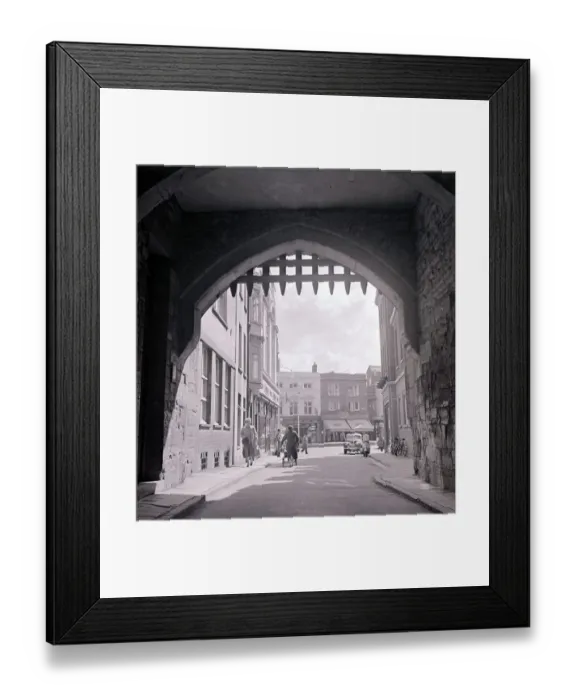 Framed Print : View through Castle Bow Taunton Somerset portcullis arch doorway