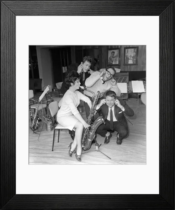 Framed Print : Eric Morecambe and Ernie Wise June 1965 with singer Mark Wynter put their Framed Print : Eric Morecambe and Ernie Wise June 1965 with singer Mark Wynter put their