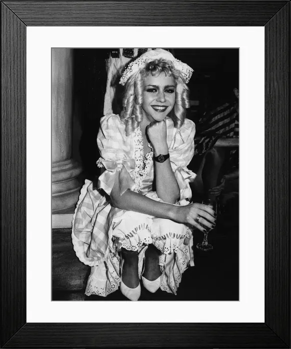 Framed Print : Leslie Ash Actress dressed in costume of nursery rhyme character Little Miss Muffet takes Framed Print : Leslie Ash Actress dressed in costume of nursery rhyme character Little Miss Muffet takes