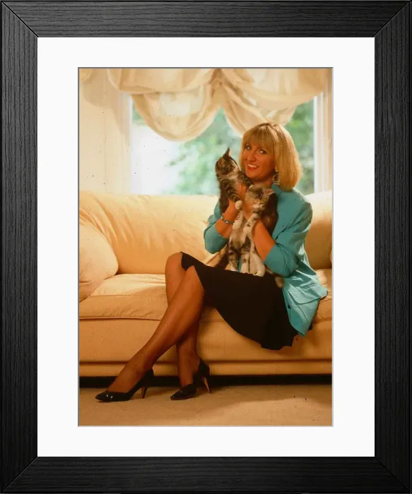 Framed Print : Jayne Irving TV presenter holding pet cat Framed Print : Jayne Irving TV presenter holding pet cat