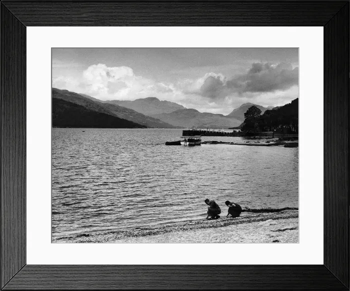 Framed Print : Views A pier on Loch Lomond boats people on shore