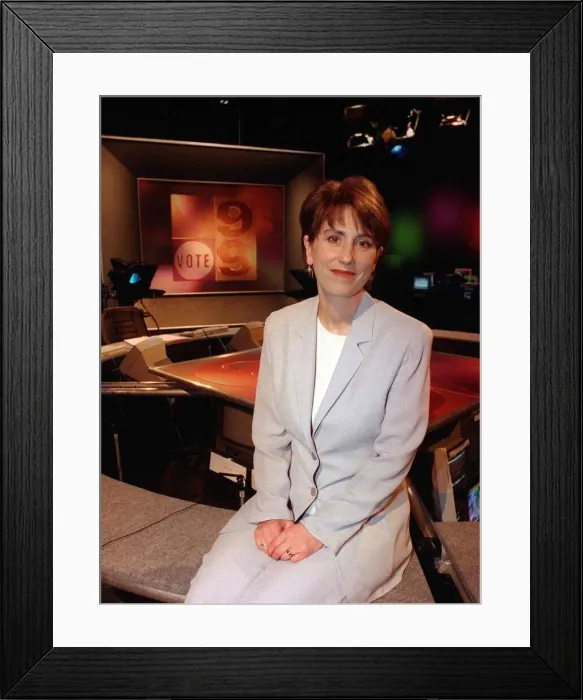 Framed Print : Kirsty Wark - TV Presenter - in Vote 99 studio at BBC in Glasgow May 1999 Framed Print : Kirsty Wark - TV Presenter - in Vote 99 studio at BBC in Glasgow May 1999