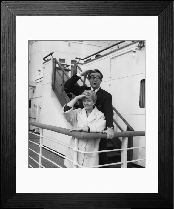 Framed Print : Peter Sellers May 1960 and his wife Anne arrive at Southampton on board the Queen Framed Print : Peter Sellers May 1960 and his wife Anne arrive at Southampton on board the Queen