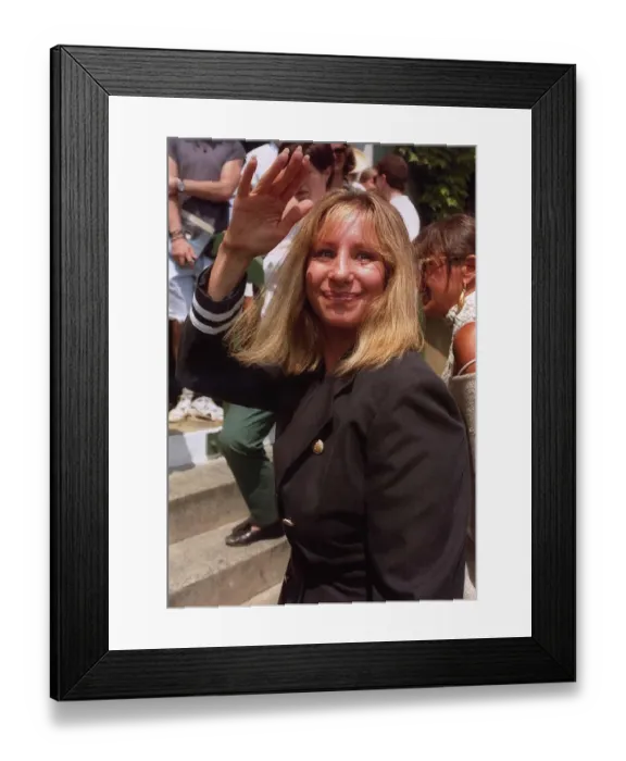 Framed Print : Barbra Streisand singer actress July 1993, arrives at Wimbledon to watch Andre Agassi