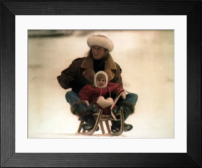 : Princess Beatrice on the toboggan with mother on the back : Princess Beatrice on the toboggan with mother on the back