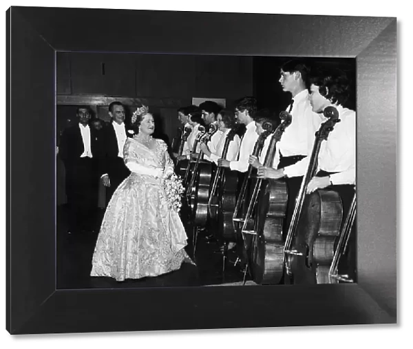 Queen Mother meeting members of the National Youth Orchestra as she attends their concert