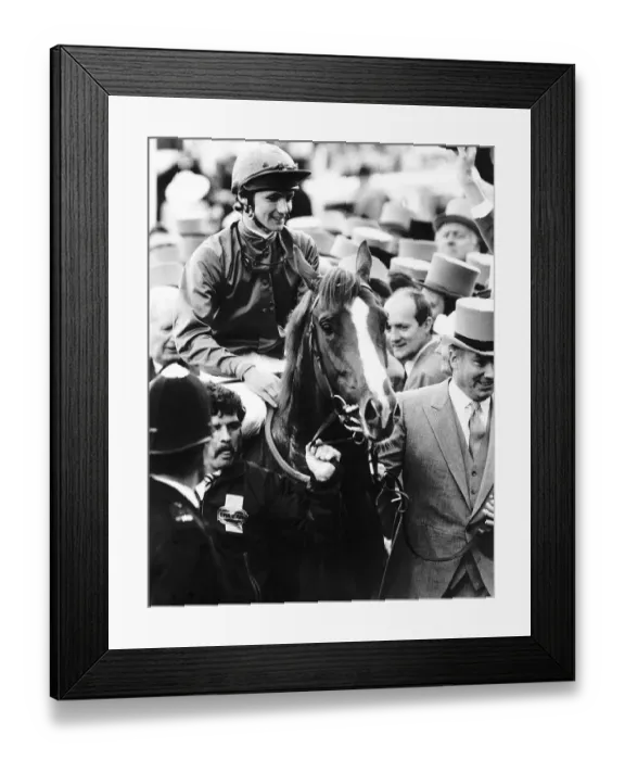 Framed Print : Sharastani The 1986 Derby Winner Is Led In By His Owner The Aga Khan With Jockey Walter Framed Print : Sharastani The 1986 Derby Winner Is Led In By His Owner The Aga Khan With Jockey Walter
