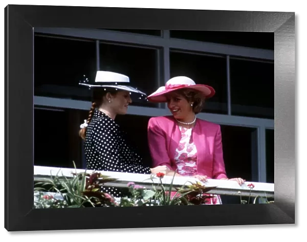 Princess Diana with the Duchess of York at the Derby at Epsom. 3rd June 1987