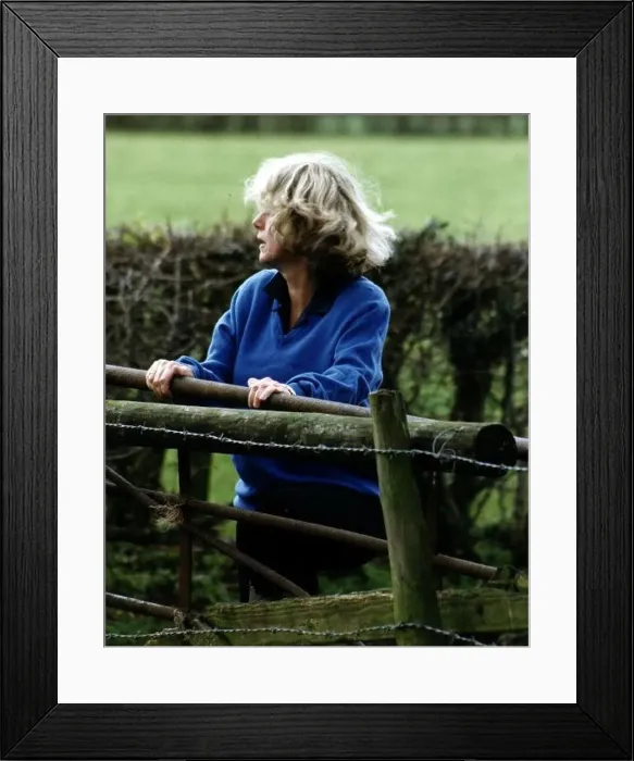 : Camilla Parker Bowless hands on wooden fence looking round. November 1992 : Camilla Parker Bowless hands on wooden fence looking round. November 1992