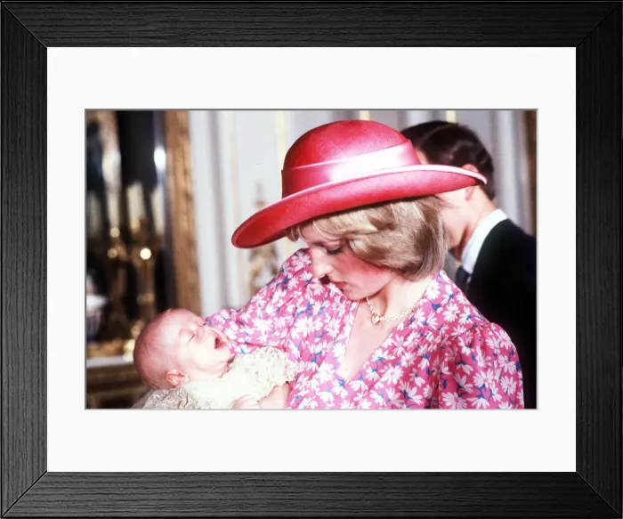Framed Print : Princess Diana holds her son Prince William in her arms in the White Drawing Room of