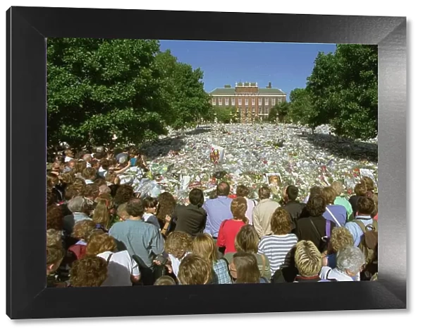 The crowds looking at the flowers Sptember 1997 outside Kensington Palace