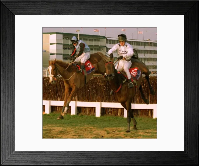 Framed Print : Nahthen Lad right Mr Mulligan at the last to win the Sun Alliance Chase at Cheltenham Framed Print : Nahthen Lad right Mr Mulligan at the last to win the Sun Alliance Chase at Cheltenham