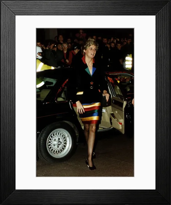 Framed Print : Princess of Wales arrives at Londons Empire Ballroom for a charity rock Framed Print : Princess of Wales arrives at Londons Empire Ballroom for a charity rock