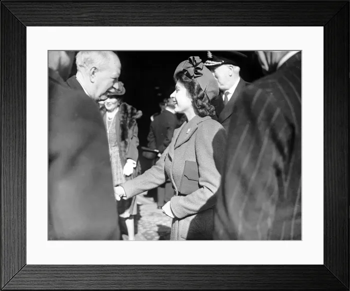 Framed Print : Princess Elizabeth March 1946 leaving Belfast on HMS Superb after launching HMS Eagle Framed Print : Princess Elizabeth March 1946 leaving Belfast on HMS Superb after launching HMS Eagle