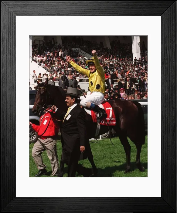 Framed Print : Olivier Peslier Jockey celebrates after winning the race on High Rise Racehorse as he is Framed Print : Olivier Peslier Jockey celebrates after winning the race on High Rise Racehorse as he is